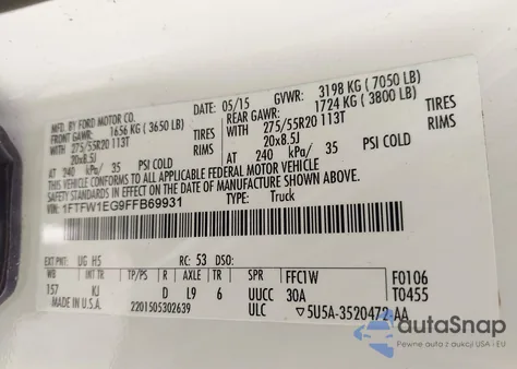 2015 Ford F-150 King Ranch from USA, damaged, VIN 1FTFW1EG9FFB69931